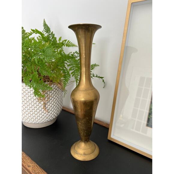 Vintage Tall Brass Vase, Gold, Elegant & Traditional Vase, Bohemian - Picture 6 of 10